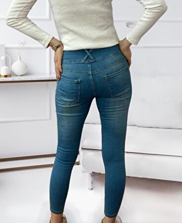 MokaShopin Yüksek Bel Likralı Jean Pantolon 90 Cm