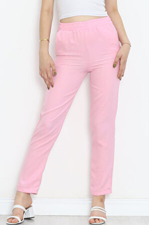 MokaShopin Beli Lastikli Keten Pantolon Pembe - 15264.1726.