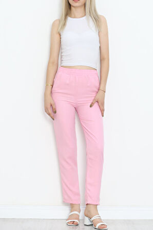 MokaShopin Beli Lastikli Keten Pantolon Pembe - 15264.1726.