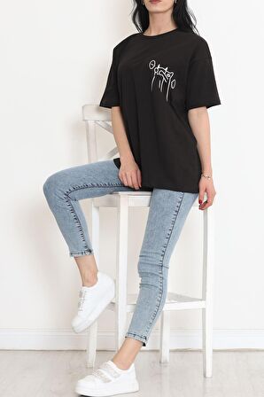 MokaShopin Baskılı Oversize Tişört Siyah - 16494.1567.