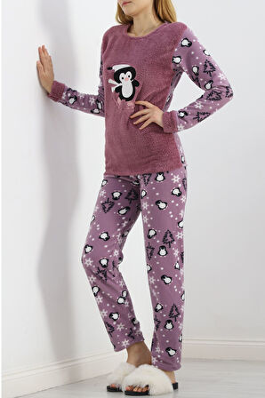 MokaShopin Peluş Polar Pijama Takımı Lila - 19178.1050.