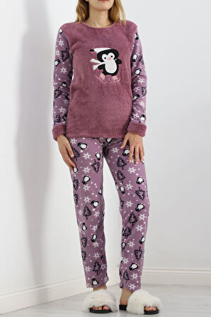 MokaShopin Peluş Polar Pijama Takımı Lila - 19178.1050.