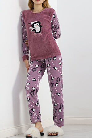 MokaShopin Peluş Polar Pijama Takımı Lila - 19178.1050.