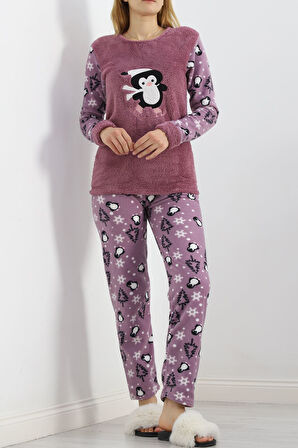 MokaShopin Peluş Polar Pijama Takımı Lila - 19178.1050.