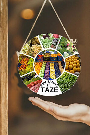 Manav Dükkanı Kapı Duvar Pano Karşılama Tabelası, Pazar, Manav, Hal için İpli Karşılama Süs Tablosu