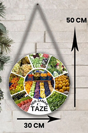 Manav Dükkanı Kapı Duvar Pano Karşılama Tabelası, Pazar, Manav, Hal için İpli Karşılama Süs Tablosu