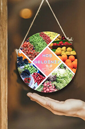 Manav Dükkanı Kapı Duvar Pano Karşılama Tabelası, Pazar, Manav, Hal için İpli Karşılama Süs Tablosu