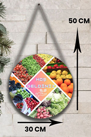 Manav Dükkanı Kapı Duvar Pano Karşılama Tabelası, Pazar, Manav, Hal için İpli Karşılama Süs Tablosu