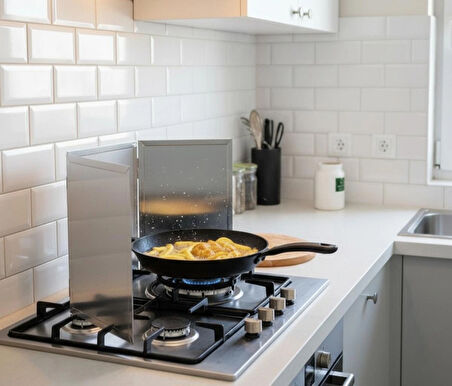 Mutfak ocağı kızartma yağı sıçrama  engelleyici, ocak fayans koruyucu 3 kanatlı galveniz 45x30 cm