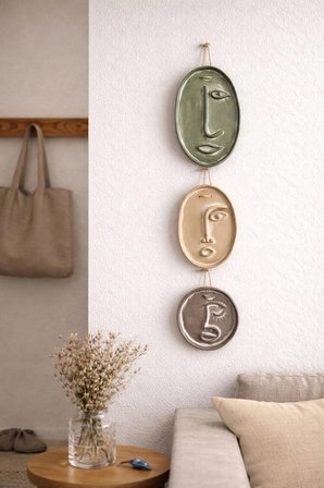 Modern Minimal Yüzler El Yapımı Beton Duvar Dekoru | Sade Seri – 3’lü Set