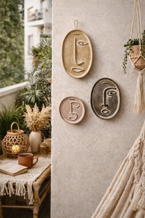 Modern Minimal Yüzler El Yapımı Beton Duvar Dekoru | Sade Seri – 3’lü Set