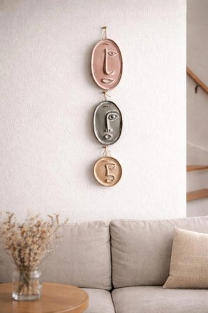 Modern Minimal Yüzler El Yapımı Beton Duvar Dekoru | Sade Seri – 3’lü Set