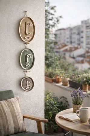 Modern Minimal Yüzler El Yapımı Beton Duvar Dekoru | Sade Seri – 3’lü Set