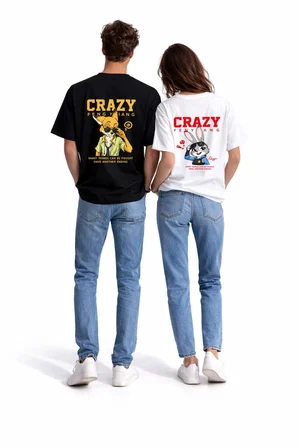 Sevgili Kombini Crazy Animal Baskılı Çift Tişört Oversize Unisex Çift Kombin Karikatür Çift Set
