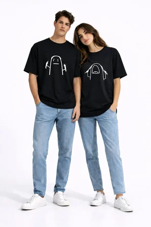 Saç Yolma Temalı Çift Kombini Oversize Unisex Tişört Sevgili Tişörtü Beyaz