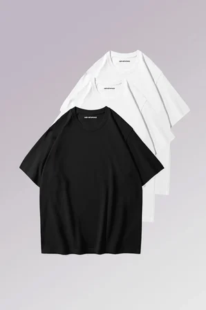 Erkek 2 Beyaz 1 Siyah %100 Pamuklu 3’lü T-shirt Paketi