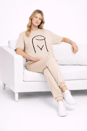 Sevgili Kombini Çift Tişört Oversize Unisex Matching Couple Minimal Çizim Tasarım Çift Kombin Seti