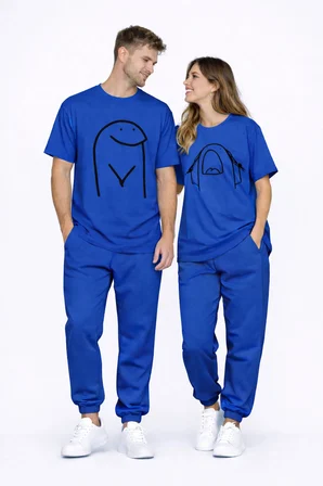 Sevgili Kombini Çift Tişört Oversize Unisex Matching Couple Minimal Çizim Tasarım Çift Kombin Seti