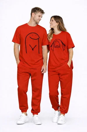 Sevgili Kombini Çift Tişört Oversize Unisex Matching Couple Minimal Çizim Tasarım Çift Kombin Seti