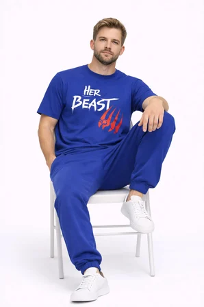 Sevgili Kombini Her Beast His Beauty Oversize Çift Tişört Unisex Partner Couple Kombin Seti