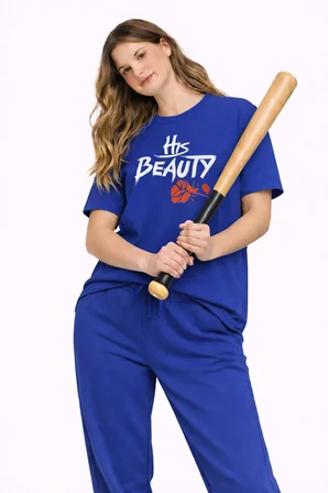 Sevgili Kombini Her Beast His Beauty Oversize Çift Tişört Unisex Partner Couple Kombin Seti