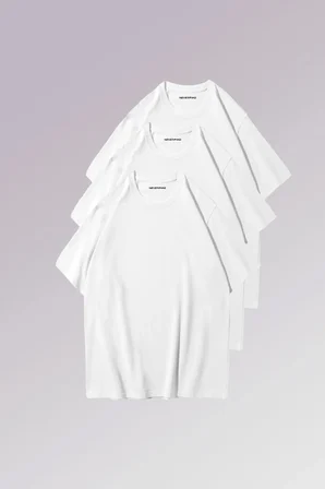 Erkek & Kadın Beyaz %100 Pamuklu 3’lü T-shirt Paketi