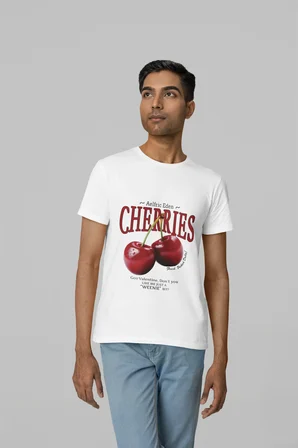 unisex erkek/kadın cherries özel baskılı oversize pamuklu bisiklet yaka t-shirt