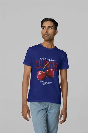 unisex erkek/kadın cherries özel baskılı oversize pamuklu bisiklet yaka t-shirt