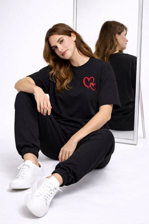 Sevgili Kombini Kalp Baskılı Oversize Çift Tişört Unisex Uyumlu Partner Kombin Seti