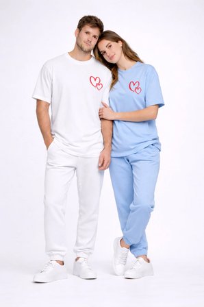 Sevgili Kombini Kalp Baskılı Oversize Çift Tişört Unisex Uyumlu Partner Kombin Seti