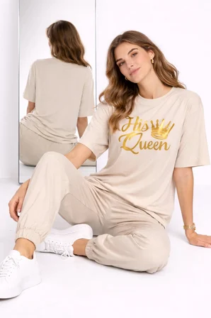 King Queen Sevgili Kombini Oversize Çift Tişört Unisex Partner Kombin Uyumlu Çift Seti