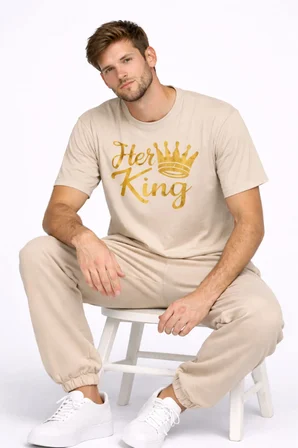 King Queen Sevgili Kombini Oversize Çift Tişört Unisex Partner Kombin Uyumlu Çift Seti