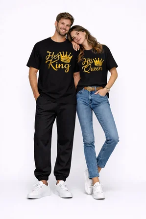 King Queen Sevgili Kombini Oversize Çift Tişört Unisex Partner Kombin Uyumlu Çift Seti