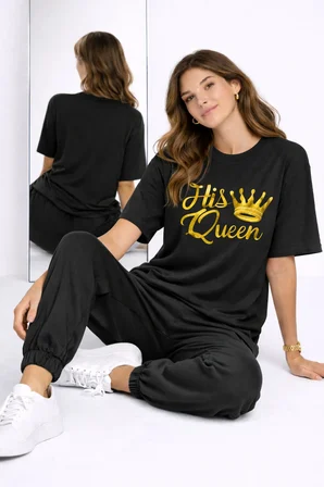 King Queen Sevgili Kombini Oversize Çift Tişört Unisex Partner Kombin Uyumlu Çift Seti