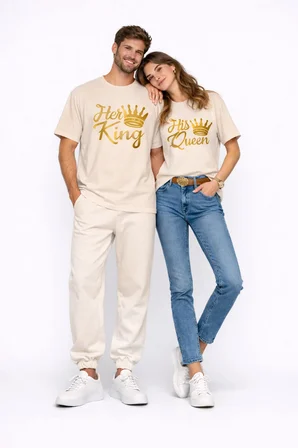 King Queen Sevgili Kombini Oversize Çift Tişört Unisex Partner Kombin Uyumlu Çift Seti