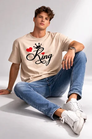 King Queen Sevgili Kombini Çift Tişört Matching Couple Oversize Unisex Partner Kombin Seti