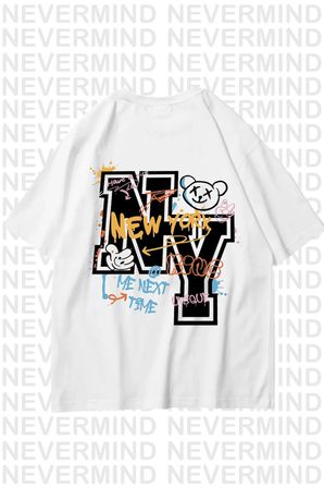 unisex kadın erkek ny-me özel tasarım sırt baskılı oversize tshirt