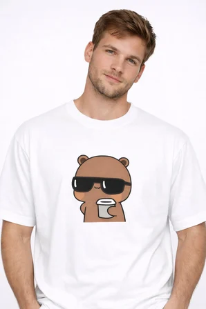 Sevgili Kombini Panda Bardak Baskılı Çift Tişört Oversize Unisex Partner Kombin Çift Seti Hediye