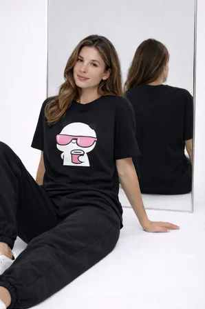Sevgili Kombini Panda Bardak Baskılı Çift Tişört Oversize Unisex Partner Kombin Çift Seti Hediye