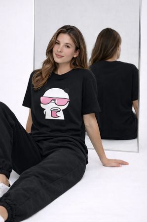 Sevgili Kombini Panda Bardak Baskılı Çift Tişört Oversize Unisex Partner Kombin Çift Seti Hediye