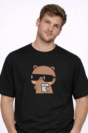 Sevgili Kombini Panda Bardak Baskılı Çift Tişört Oversize Unisex Partner Kombin Çift Seti Hediye