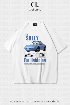 unisex kadın erkek şimşek mcqueen ve sally baskılı sevgili çift kombini tasarım oversize tshirt 2'li