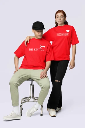 Unisex Kadın Erkek The Key To Çift Sevgili T-shirt 2'li Set Takım