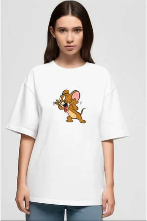 Unisex Tom ve Jerry Ön Baskılı Sevgili Çift Kombini Tasarım Oversize Tshirt 2'li