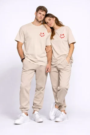 Sevgili Kombini Çift Tişört Oversize Unisex Uyumlu Çift Kombin 2'li Set