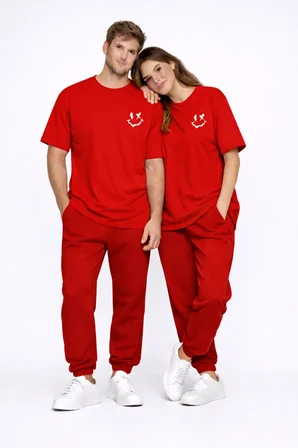 Sevgili Kombini Çift Tişört Oversize Unisex Uyumlu Çift Kombin 2'li Set