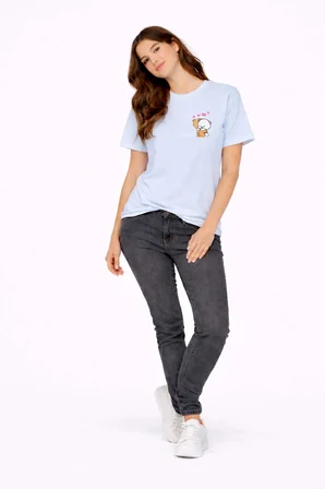 sevgili kombini minimal ayıcık kalp baskılı çift tişört oversize unisex 2’li set