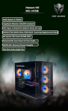 Hexon MG-H15B Amd Ryzen 5 7500F | RTX5060 Ti 16GB | 32GB Ram | 1 Tb SSD | Oyuncu OEM PAKET