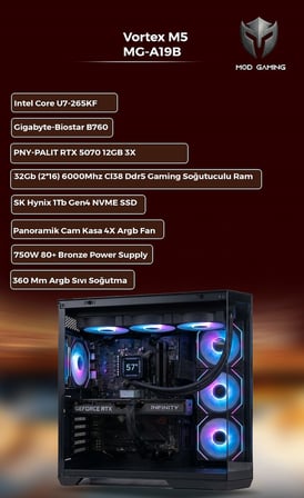 Apex MG-A19B Intel Core U7 265KF | RTX5070 | 32GB Ram | 1 Tb SSD | Oyuncu OEM PAKET 