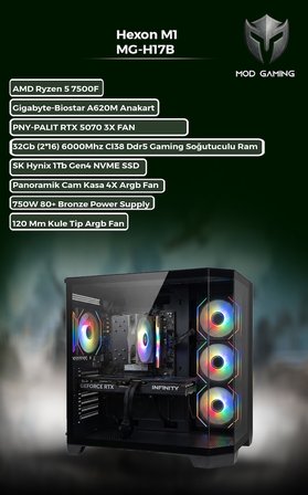 Hexon MG-H17B Amd Ryzen 5 7500F | RTX5070 | 32GB Ram | 1 Tb SSD Oyuncu OEM PAKET 